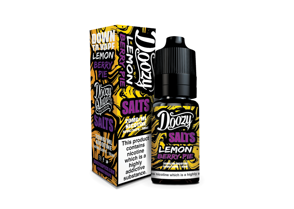 Doozy Lemon Berry Pie vape juice bottle and packaging on a white background