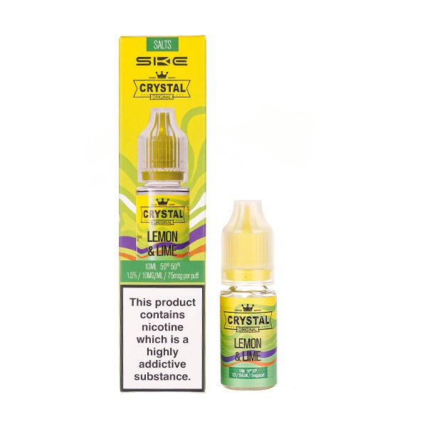 Crystal Lemon & Lime vape juice bottle and packaging on a white background