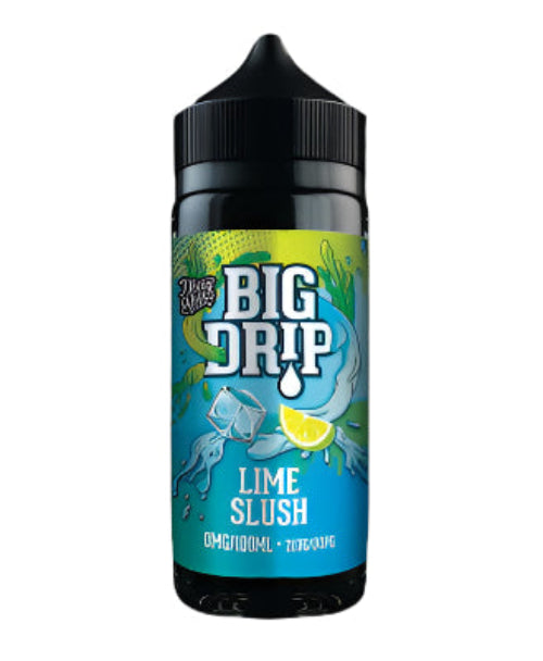 Big Drip Lime Slush vape juice bottle with colorful label on a black background
