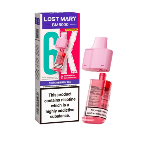 Lost Mary BM6000  Strawberry Ice Refill Pod Kit – Rechargeable 650mAh,