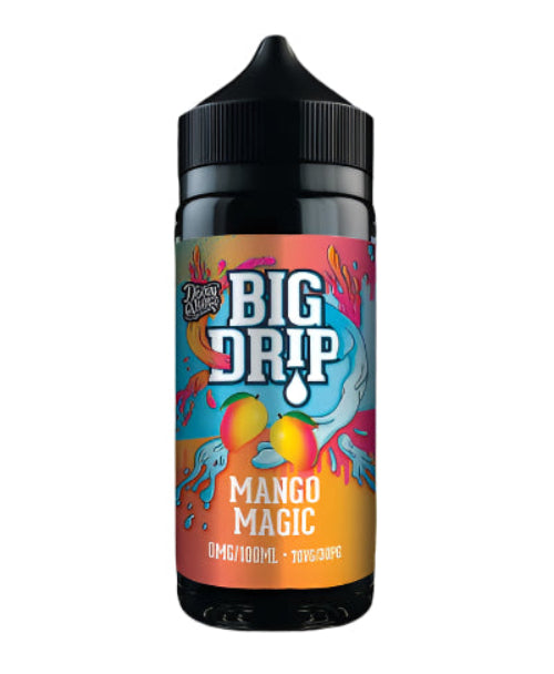 Big Drip Mango Magic vape juice bottle with colorful label on a black background