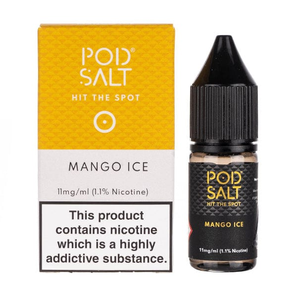 Pod Salt Mango Ice e-liquid bottle and packaging on a white background