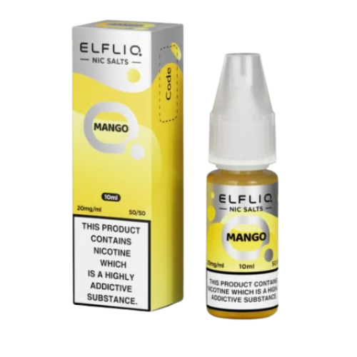 Elfliq Mango nicotine salt e-liquid bottle and packaging on a white background