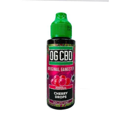 Bottle of OG CBD Original Gangster Cherry Drops on a white background