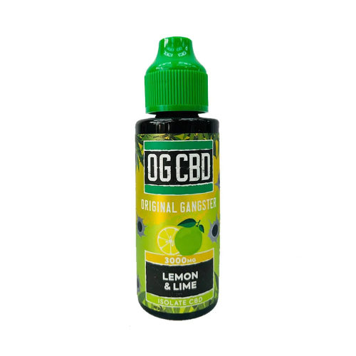 Bottle of OG CBD Lemon & Lime flavor on a white background