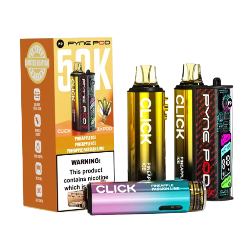 Pyne Pod vaping devices and packaging on a white background- PYNE POD 50K Pine Apple Edition