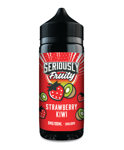 Vape juice bottle with strawberry kiwi flavor on a white background