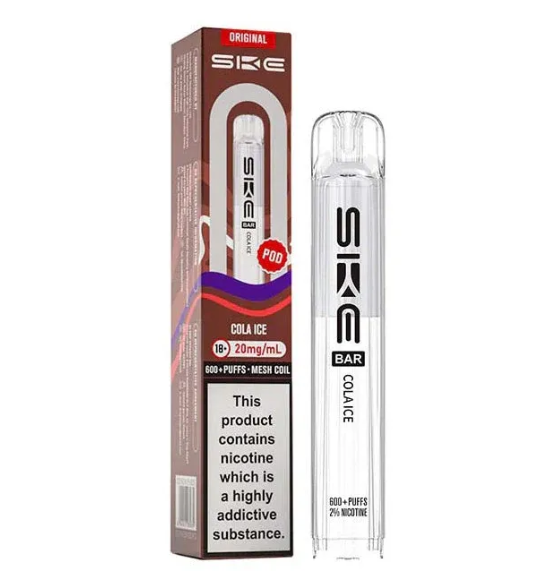 SKEI vaping device and packaging on a white background-SKE CRYSTAL POD 600 COLA ICE