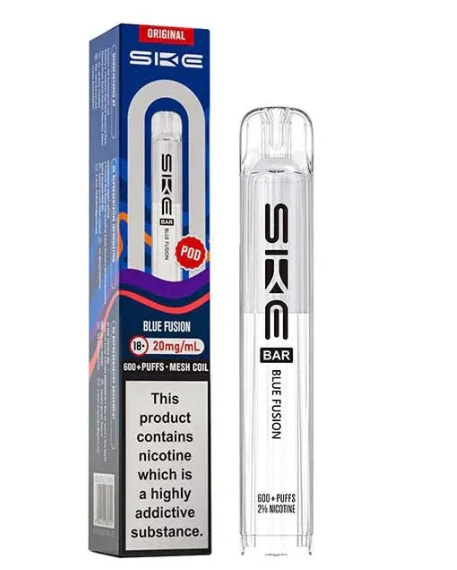 SKE vaping device and packaging on a white background-SKE CRYSTAL POD 600 blue_fusion