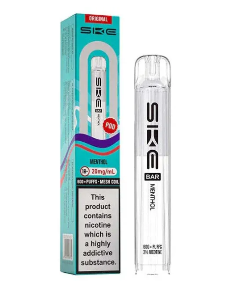 SKE vaping device and packaging on a white background-SKE CRYSTAL POD 600 menthol