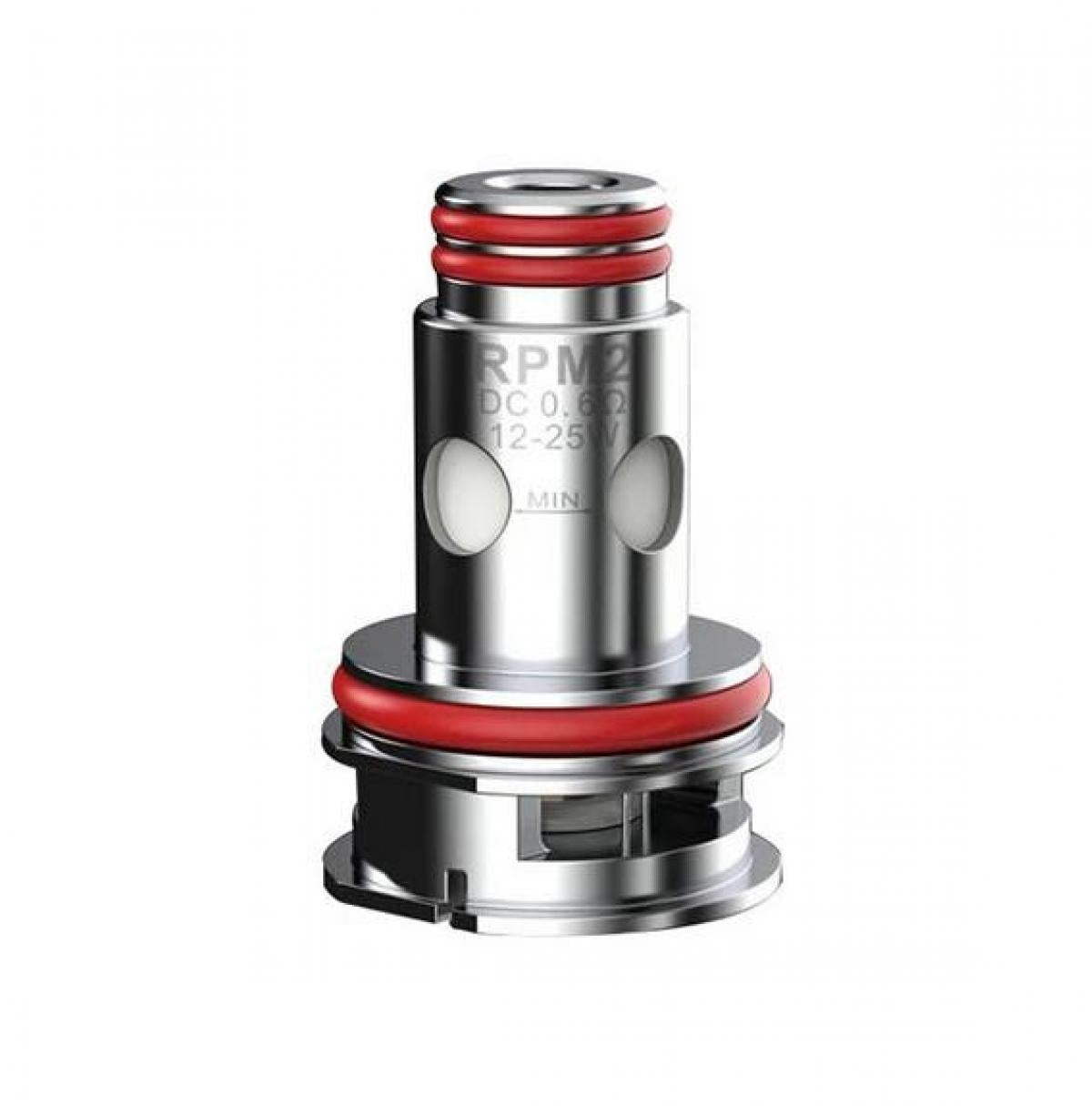 Metallic device with red accents on a white background