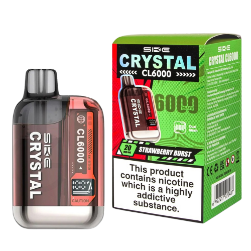 STRAWBERRY BURST SKE Crystal CL6000 Pod Kit Rechargeable Pod Kit – 6000 Puff Vape, 20mg Nic Salt, Dual Mesh Coil, USB-C Charging