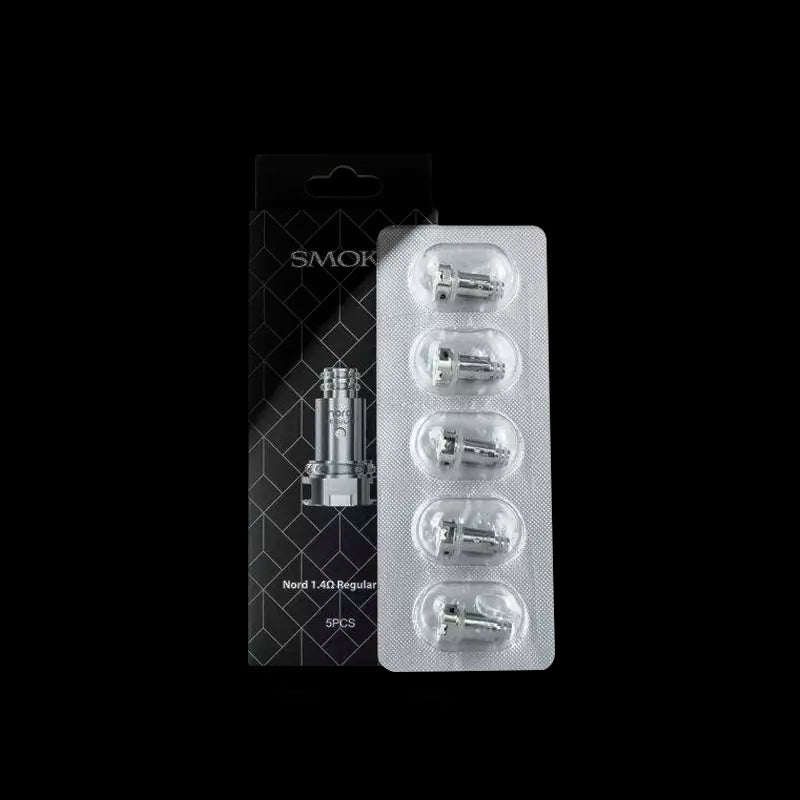 Pack of Smok Nord 1.40 vape coils in clear packaging on a black background