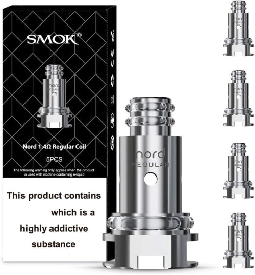 Silver vape coil with 'Smok' branding and packaging on a white background.