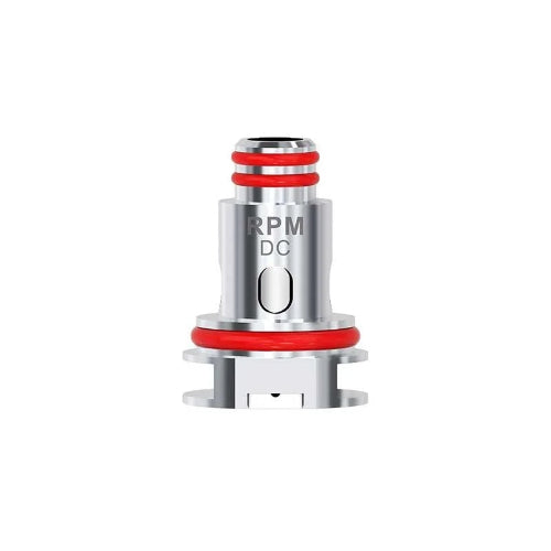 Metallic device with 'RPM DC' marking on a white background