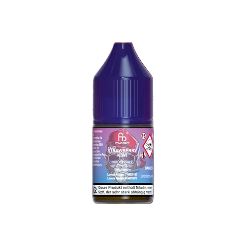 Bottle of strawberry kiwi-flavored e-liquid on a white background