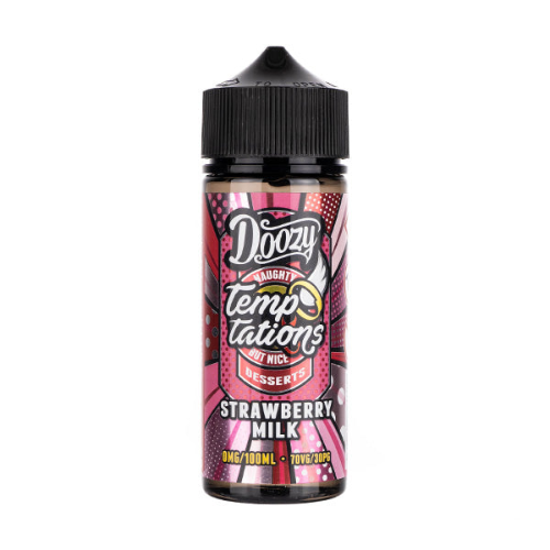 Doozy Strawberry Milk vape juice bottle on a white background