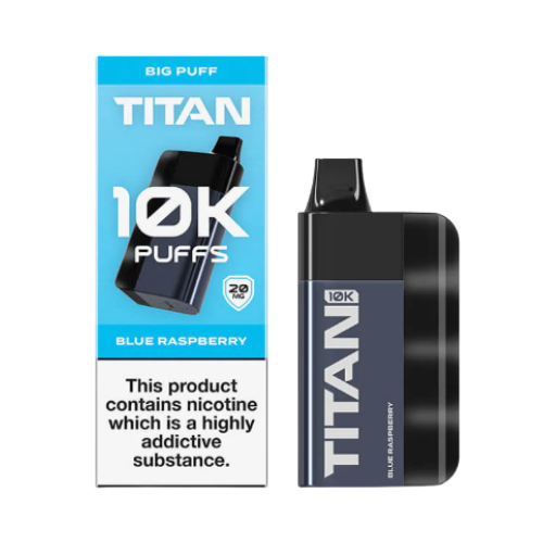 Titan vape device and packaging with blue raspberry flavor on a white background-TITAN 10K BLUE RASPBERRY  