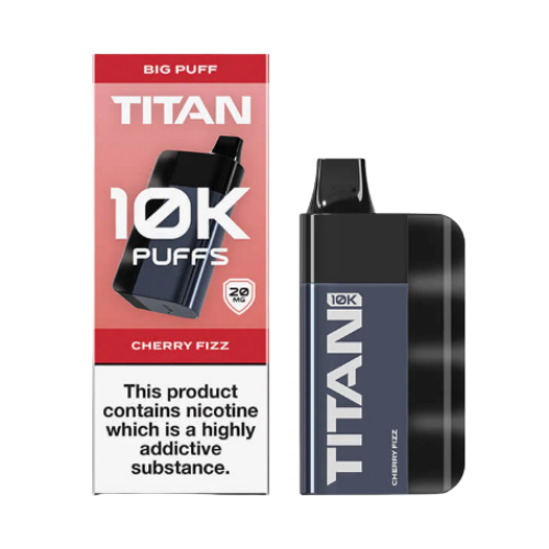 Titan vaping device and packaging with cherry fizz flavor on a white background-TITAN 10K CHERRY FIZZ  