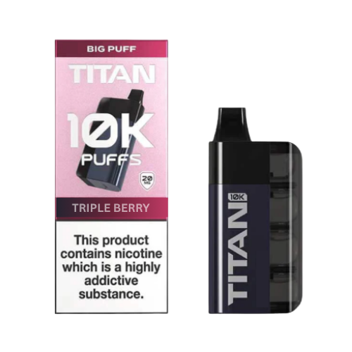 Titan 10K Puffs Triple Berry vape device and packaging on a white background- TITAN 10K TRIPLE BERRY 