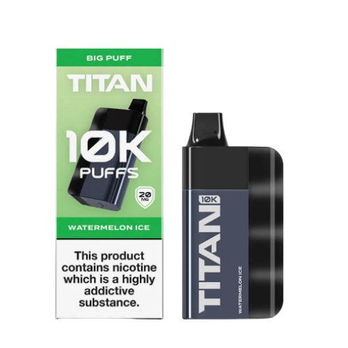 Titan vape device and packaging with watermelon ice flavor on a white background TITAN 10K WATERMELON ICE 