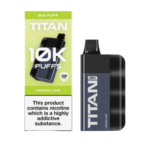 Titan 10K Puffs vape device and packaging on a white background-TITAN 10K lemon_lime