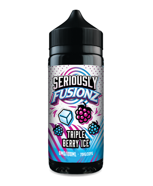 Bottle of Seriously Fusionz Triple Berry Ice e-liquid on a white background