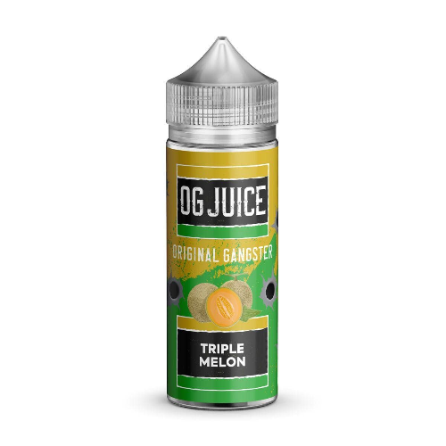 Bottle of OG Juice Original Gangster Triple Melon e-liquid on a white background
