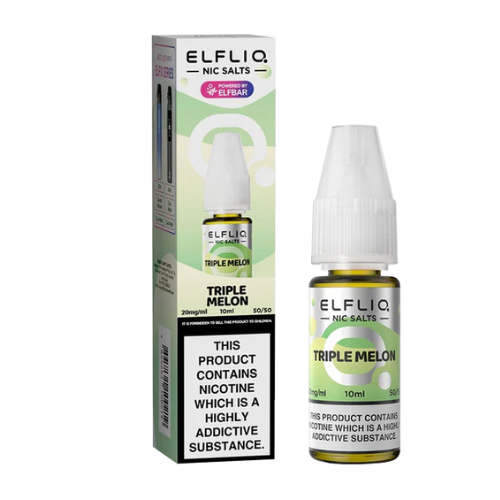 Elfliq Triple Melon nicotine salt packaging and bottle on a white background 