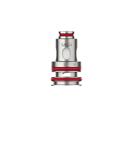 Vape coil with red and silver design on a black background