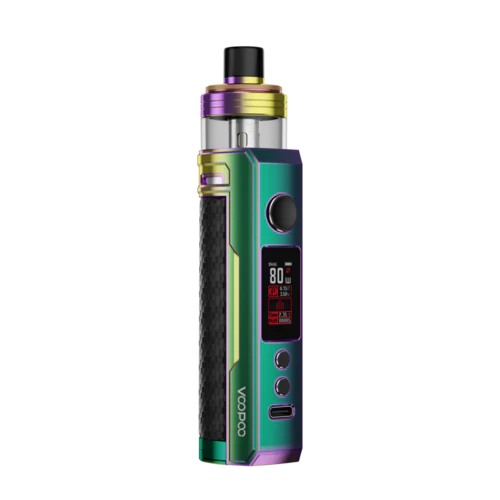Vape device with colorful design on a white background