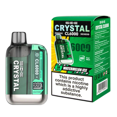 WATERMELON ICE SKE Crystal CL6000 Pod Kit  Rechargeable Pod Kit – 6000 Puff Vape, 20mg Nic Salt, Dual Mesh Coil
