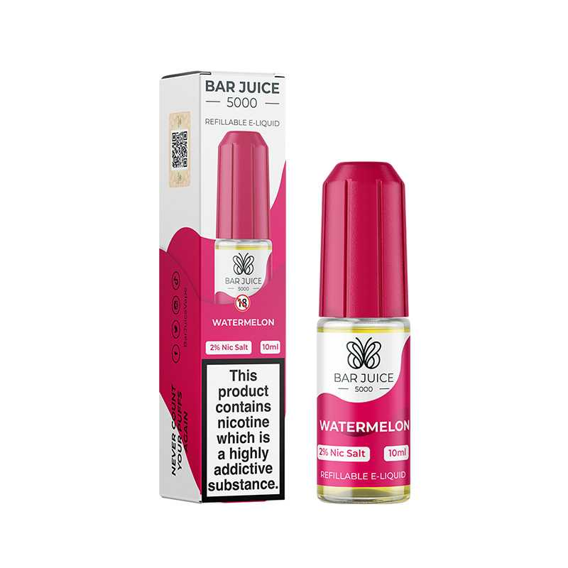 Bar Juice 5000 Watermelon e-liquid bottle and packaging on a white background