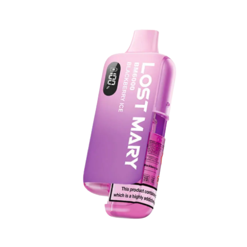 Lost Mary vape device with a pink and purple gradient on a white  blackberry_ice Lost mary BM 6000 background
