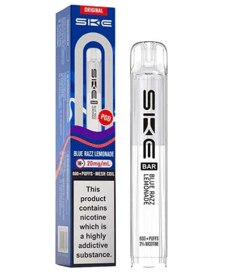SKE vape pen and packaging on a white background-SKE CRYSTAL POD 600 blue_razz_lemonad