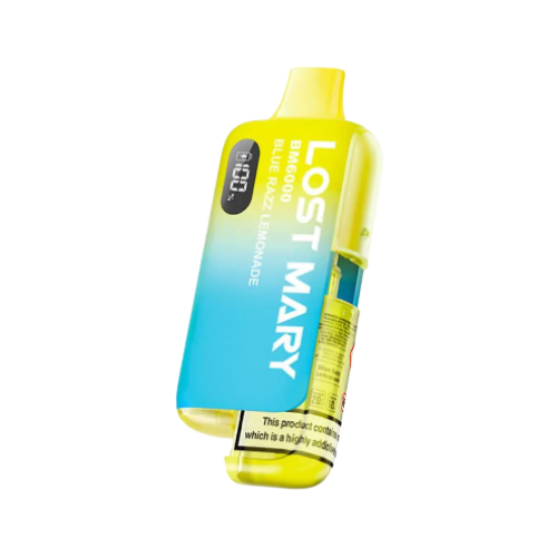 Lost Mary vape device with gradient yellow to blue design on a white background blue_razz_lemonde Lost Mary BM 6000 