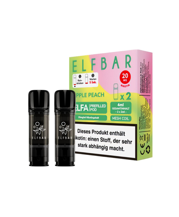 Two black vape devices and a pink and green Elf Bar packaging on a white background