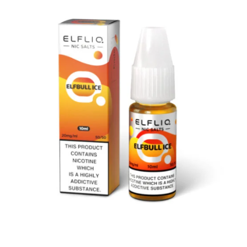 Elfliq Elfbull Ice nicotine salt packaging and bottle on a white background