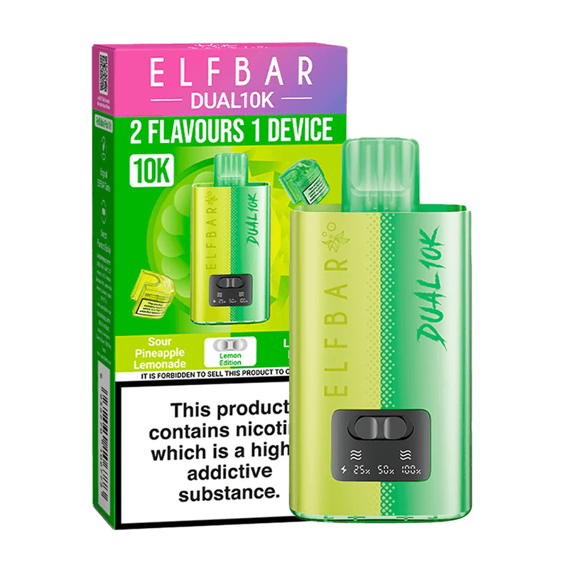 Green ELF BAR vape device with packaging on a white background