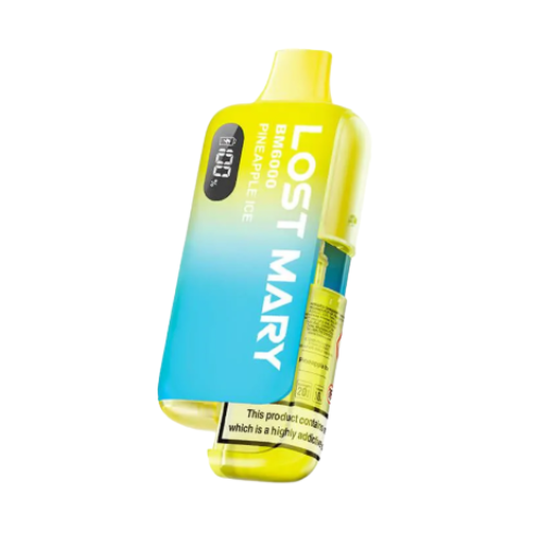Lost Mary vape device with gradient yellow to blue design on a white background pine_apple_ice Lost Mary BM 6000 