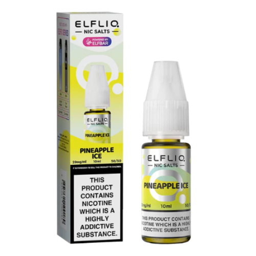 Elfliq Pineapple Ice nicotine salt packaging and bottle on a white background
