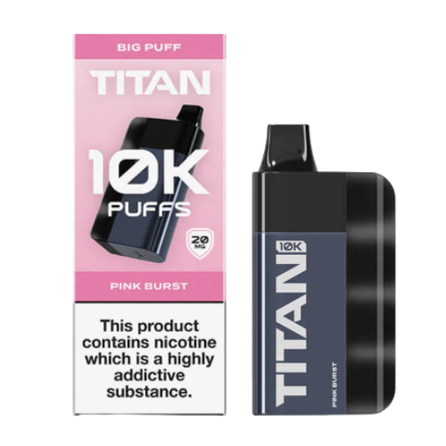 Titan 10K Puffs vape device and packaging on a white background pink_burst