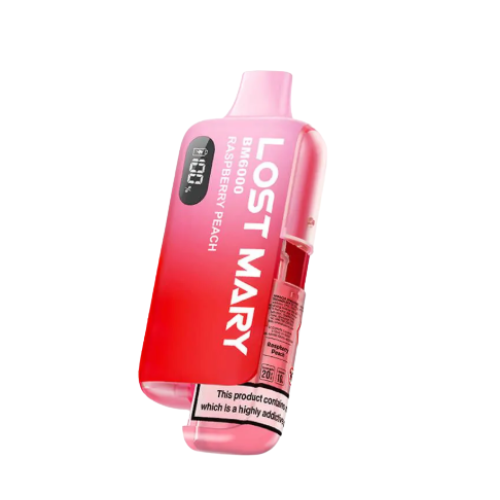Lost Mary vape device with pink and red design on a white background raspberry_peach Lost Mary BM 6000 