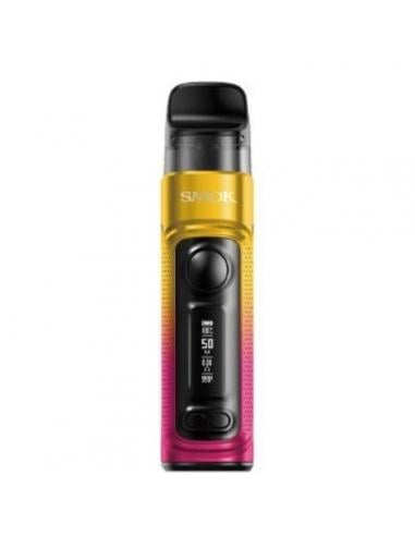 Vape device with gradient yellow to pink design on a white background