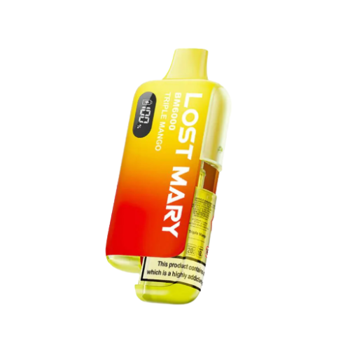 Lost Mary vape device with gradient yellow to red design on a white background , triple_mango Lost Mary BM 6000